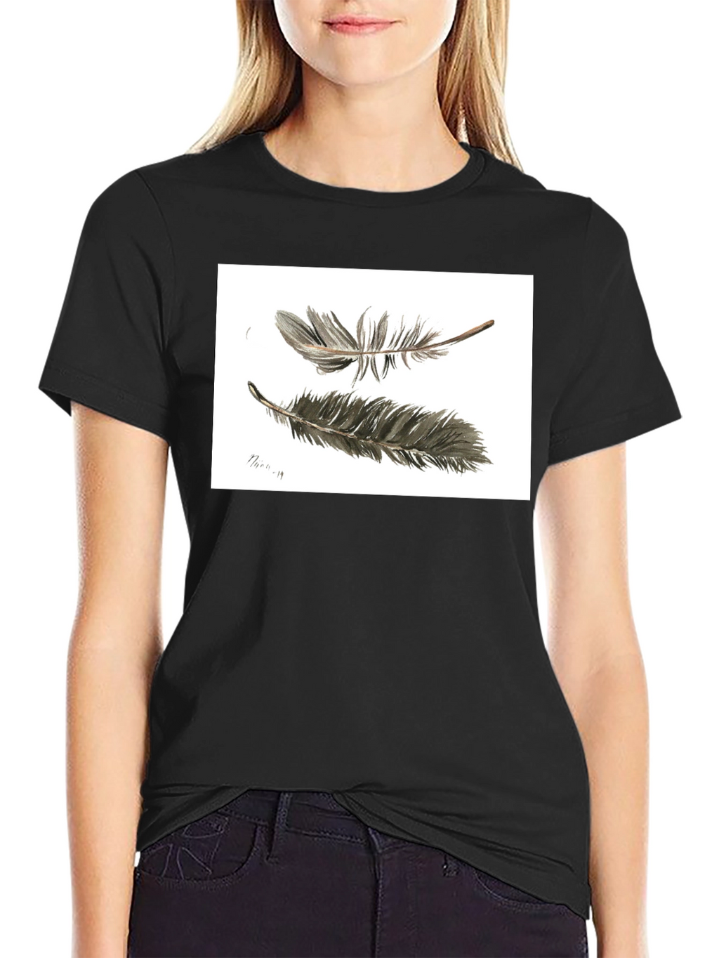 Feather Sketch Tee - Black Graphic T-Shirt
