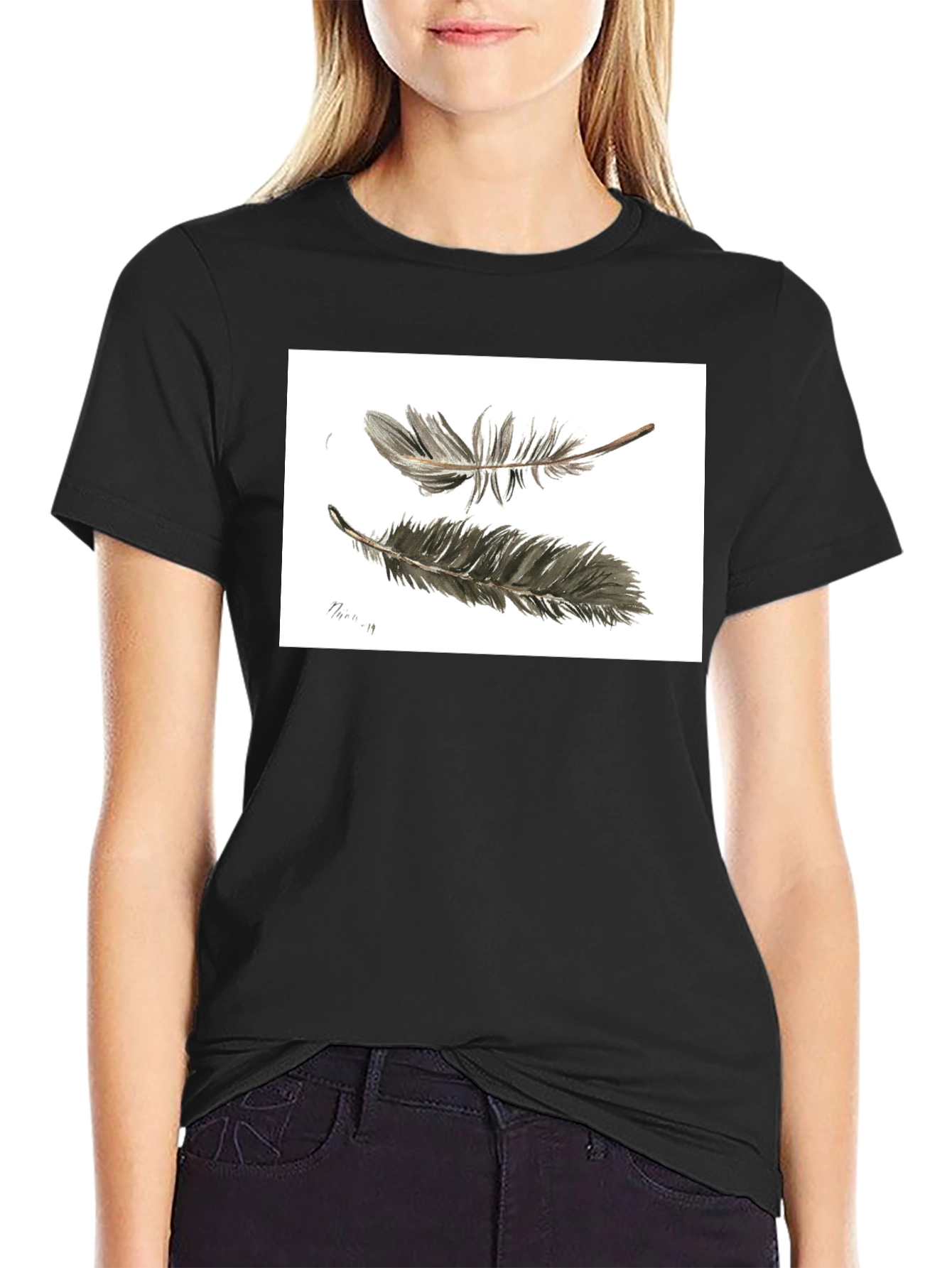 Feather Sketch Tee - Black Graphic T-Shirt