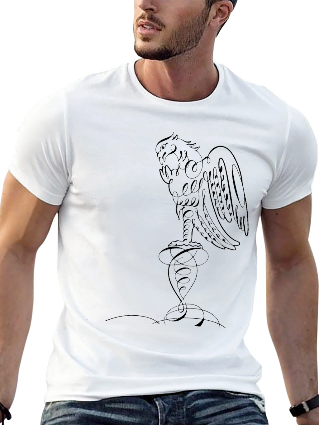 Black T-Shirt with Aztec Eagle Design