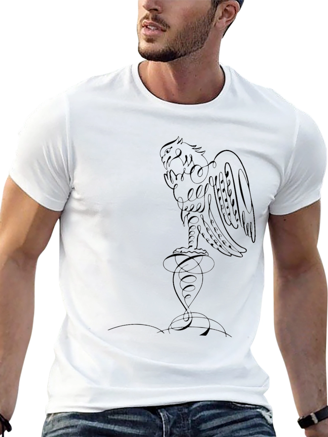 Black T-Shirt with Aztec Eagle Design