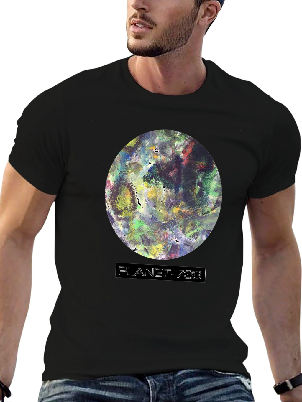 Planet-736 Graphic Black T-Shirt
