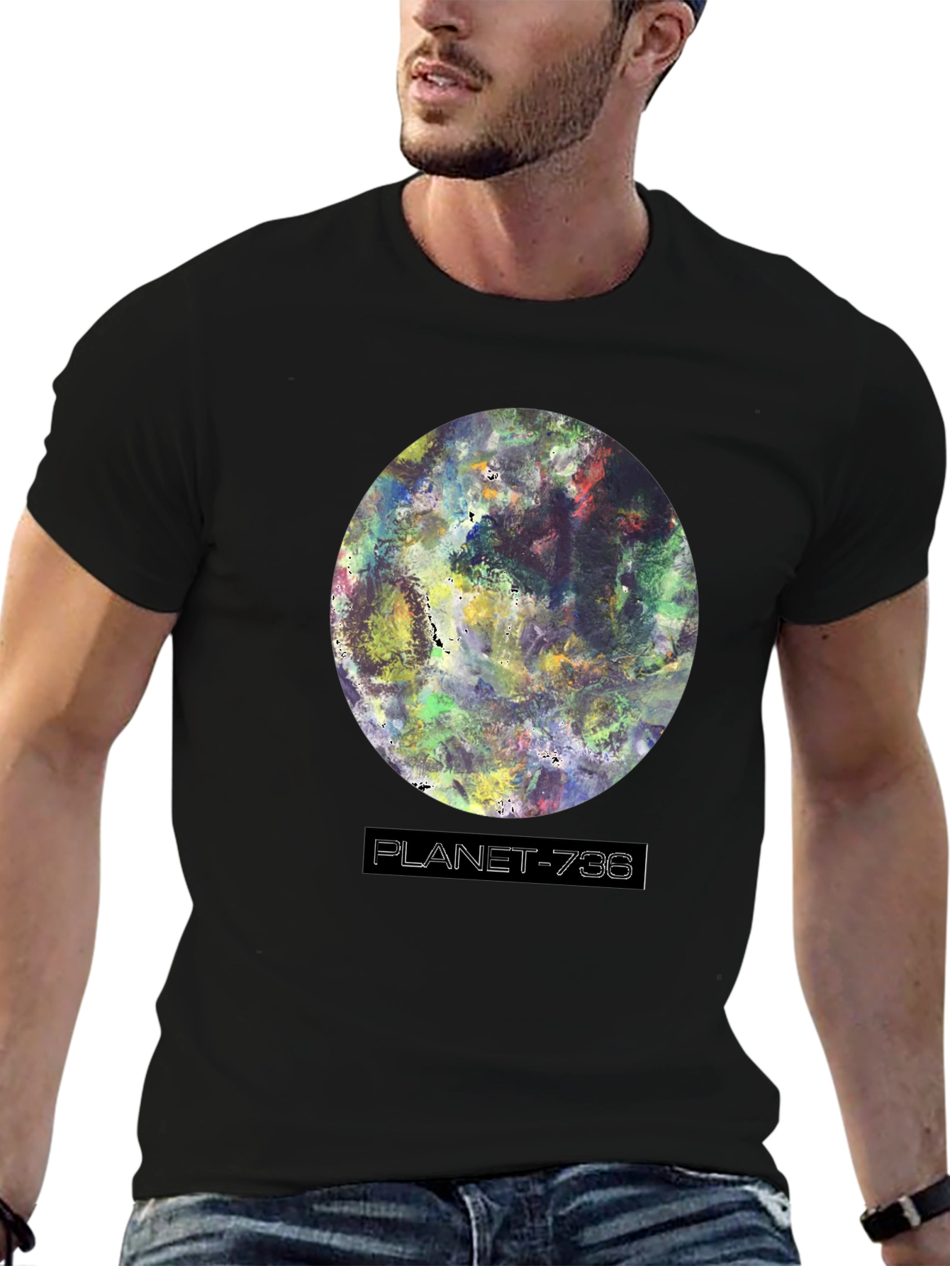 Planet-736 Graphic Black T-Shirt