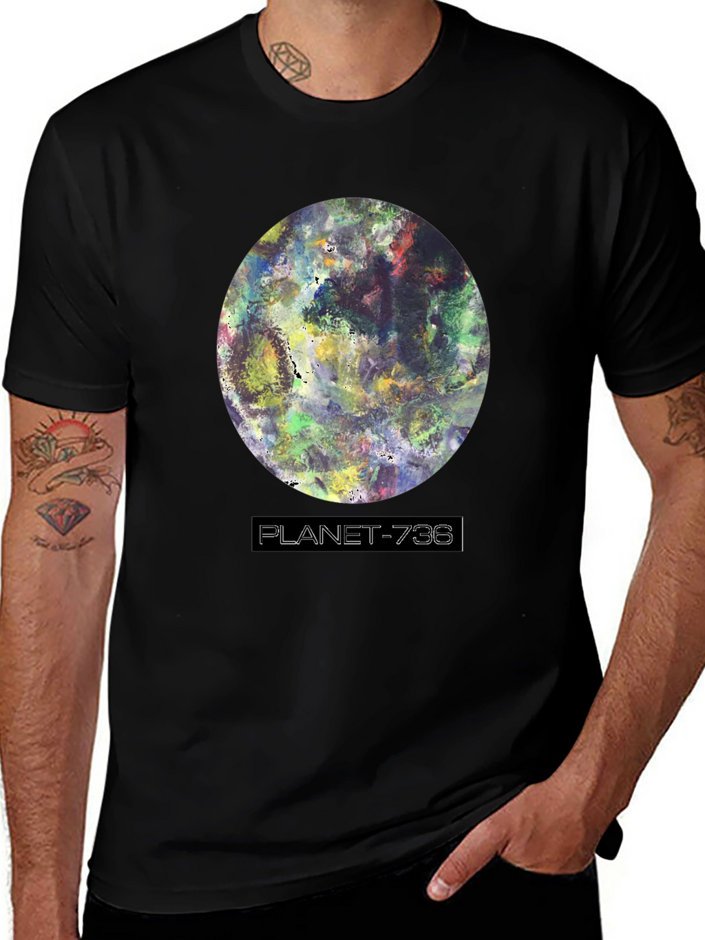 Planet-736 Graphic Black T-Shirt