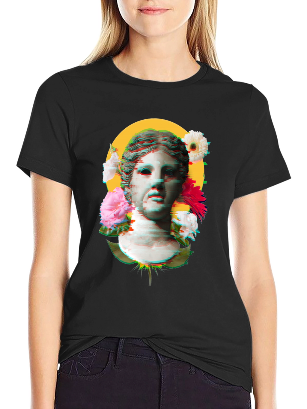 Floral Bust Graphic Tee - Unisex Black T-Shirt