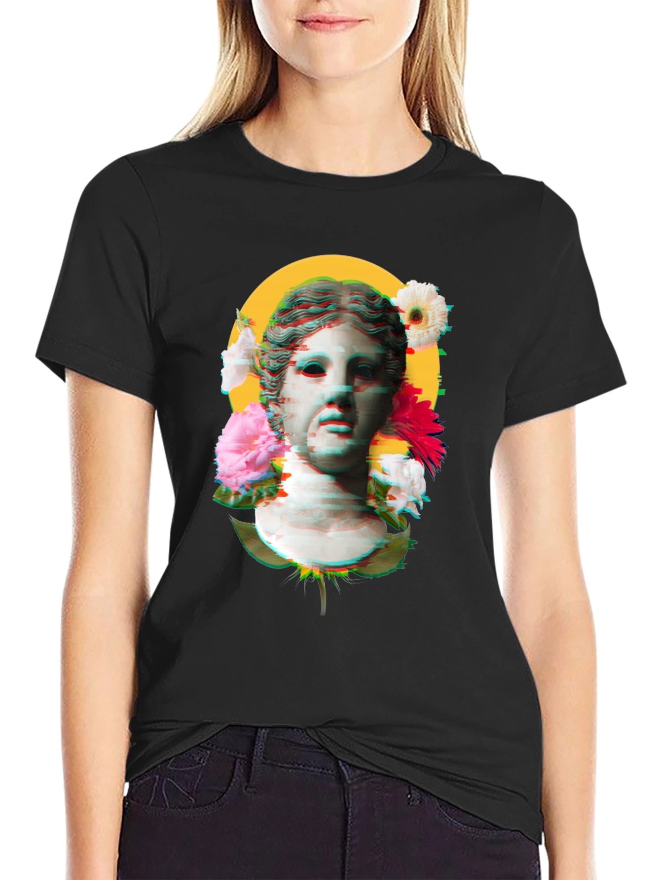 Floral Bust Graphic Tee - Unisex Black T-Shirt