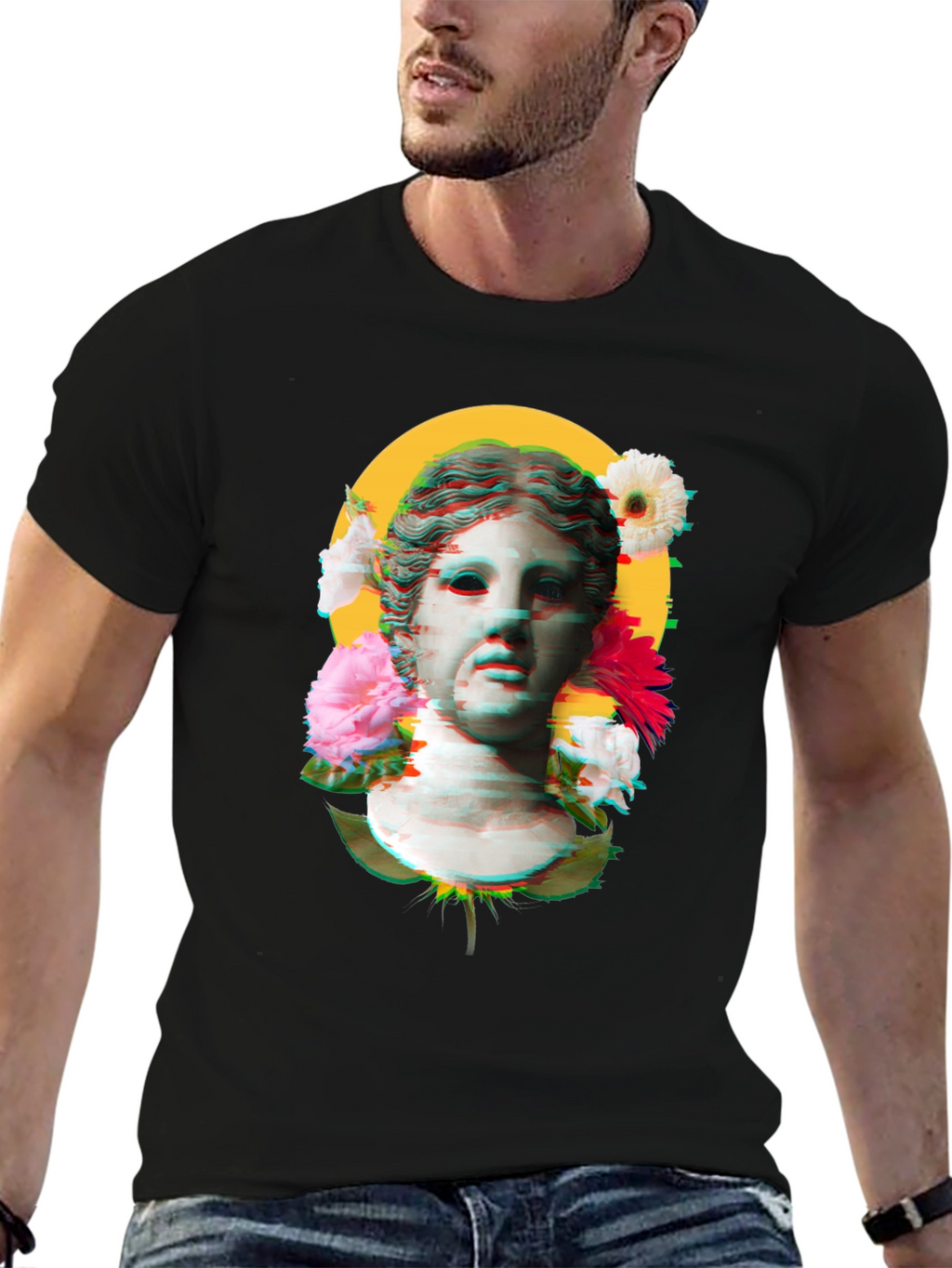 Floral Bust Graphic Tee - Unisex Black T-Shirt