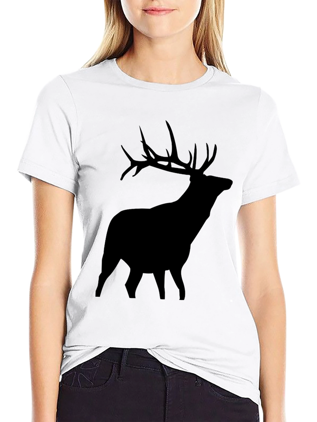 Elk Silhouette Graphic Tee - Black Crew Neck