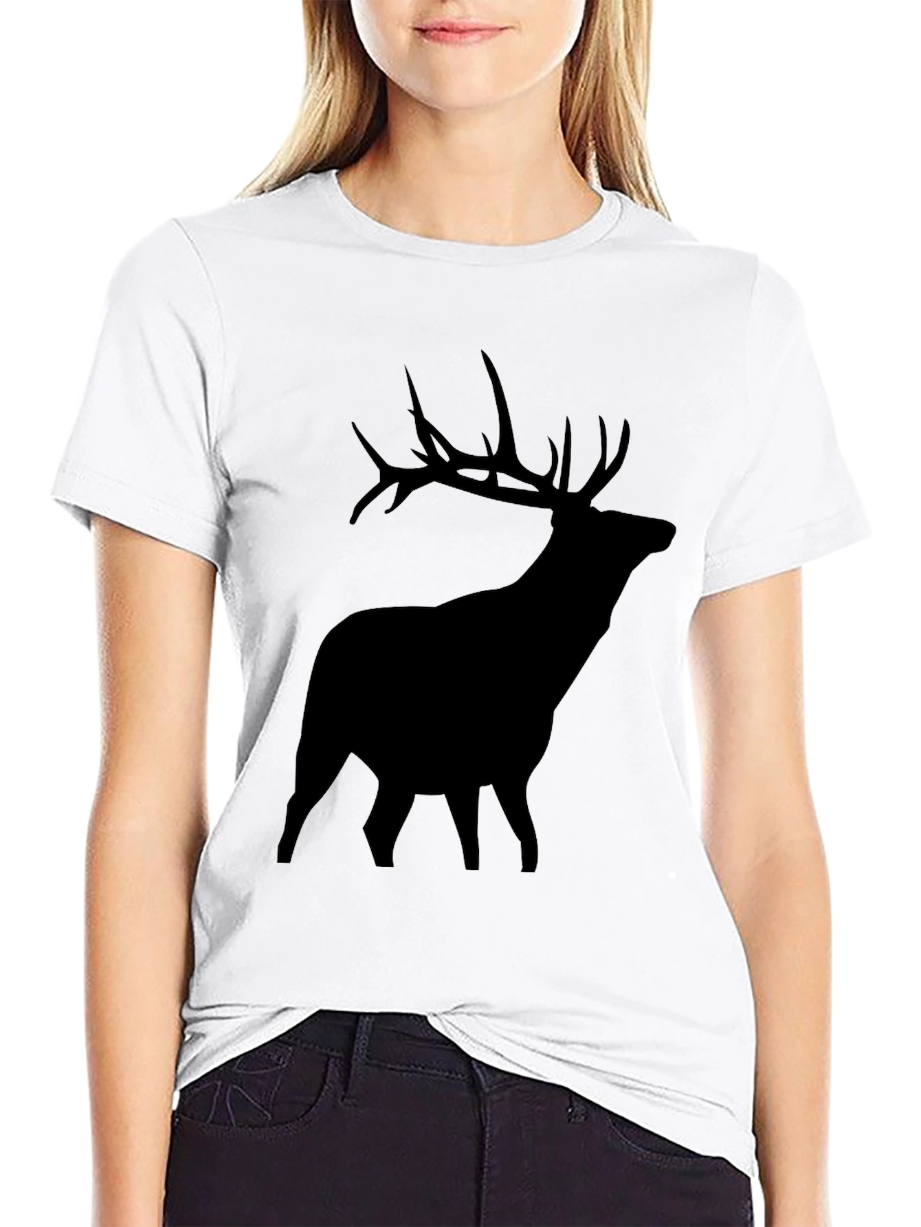 Elk Silhouette Graphic Tee - Black Crew Neck