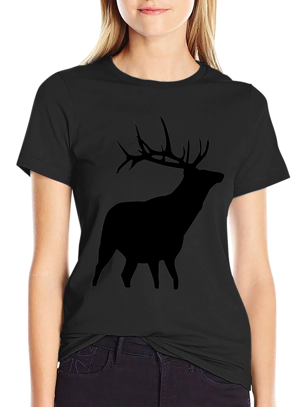 Elk Silhouette Graphic Tee - Black Crew Neck