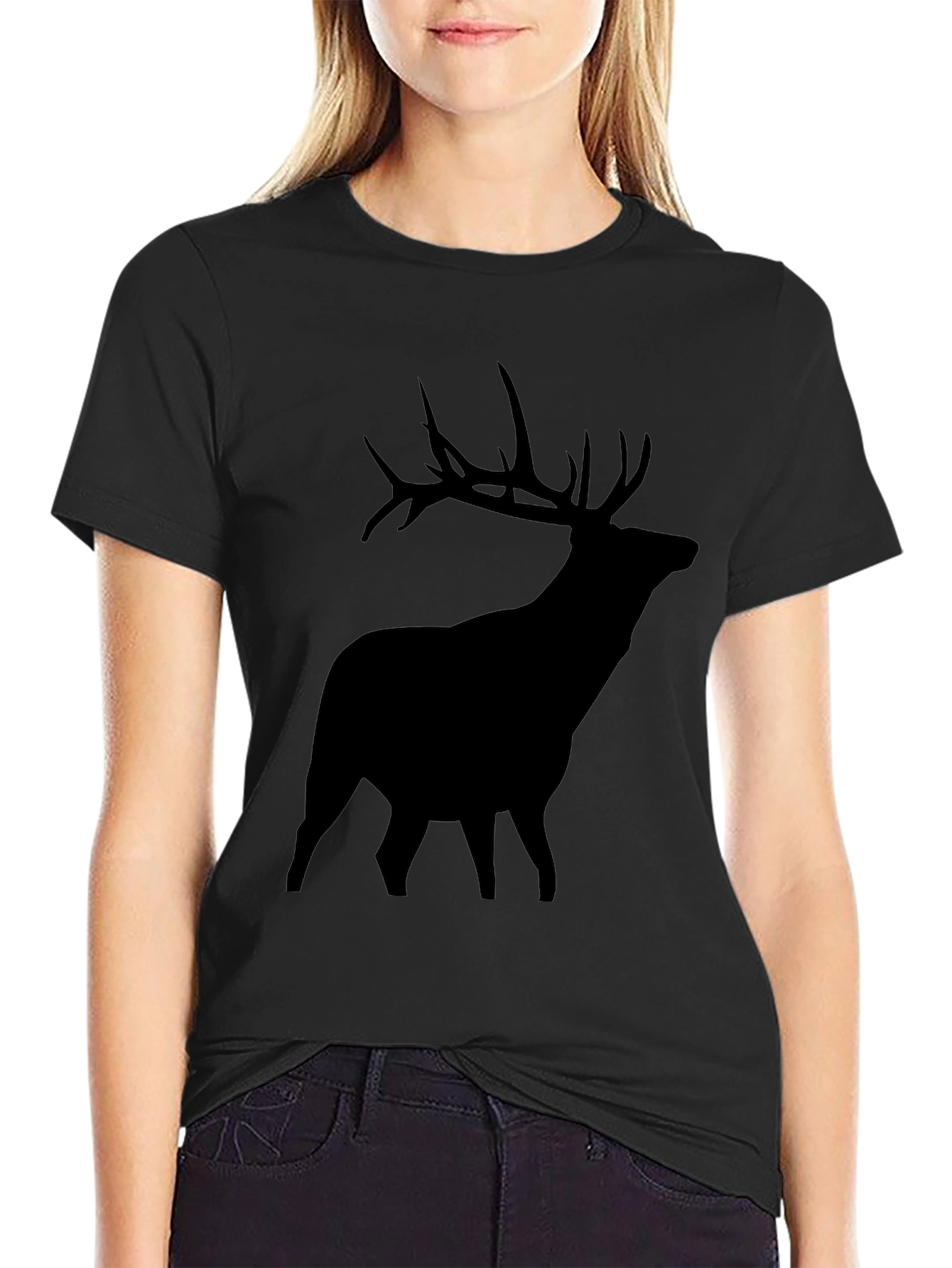Elk Silhouette Graphic Tee - Black Crew Neck