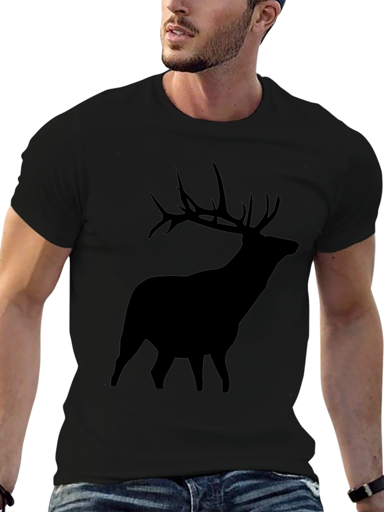 Elk Silhouette Graphic Tee - Black Crew Neck