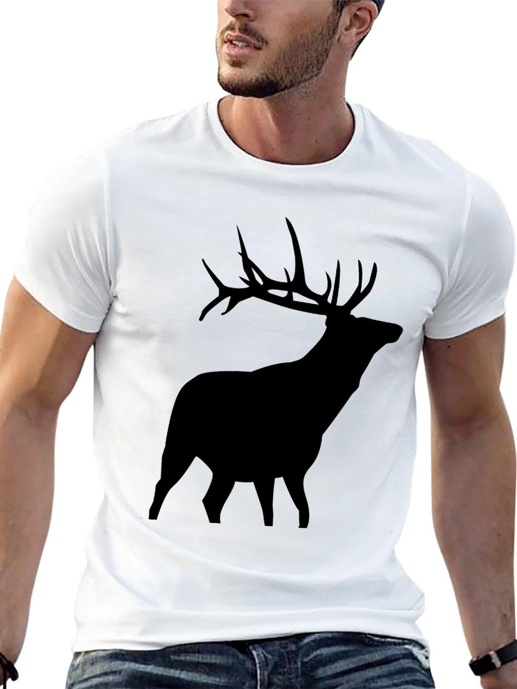 Elk Silhouette Graphic Tee - Black Crew Neck