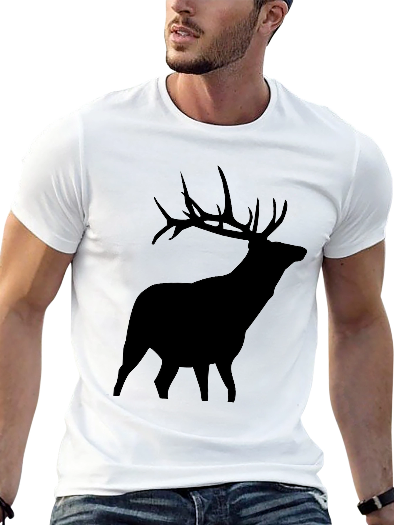 Elk Silhouette Graphic Tee - Black Crew Neck