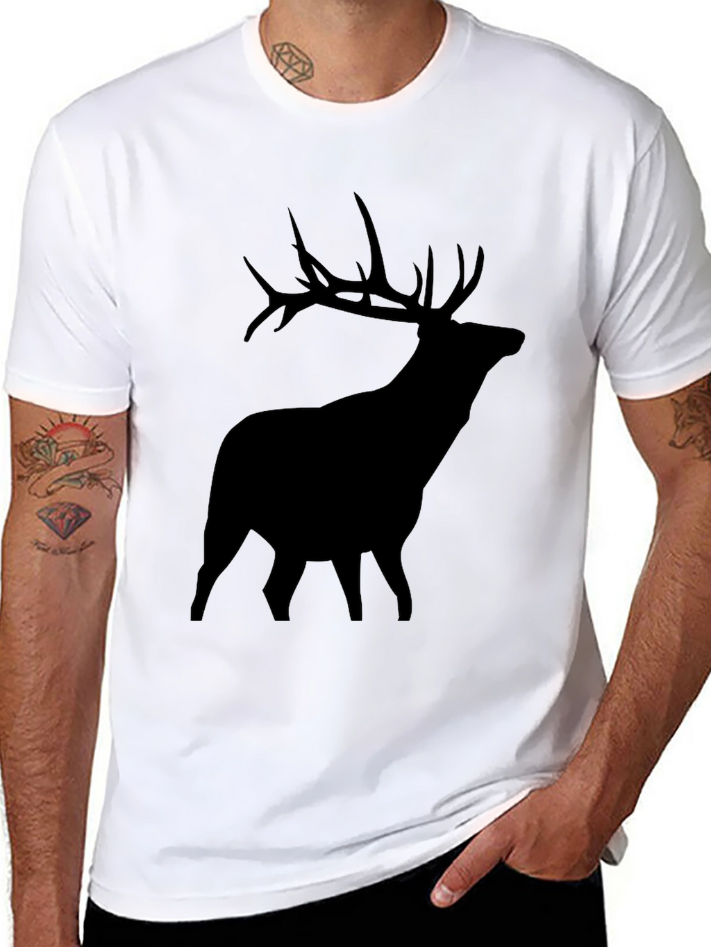 Elk Silhouette Graphic Tee - Black Crew Neck