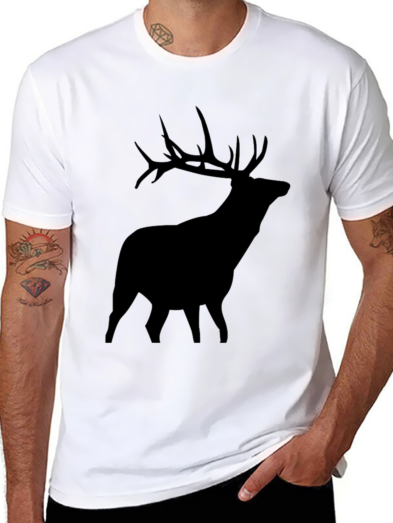 Elk Silhouette Graphic Tee - Black Crew Neck