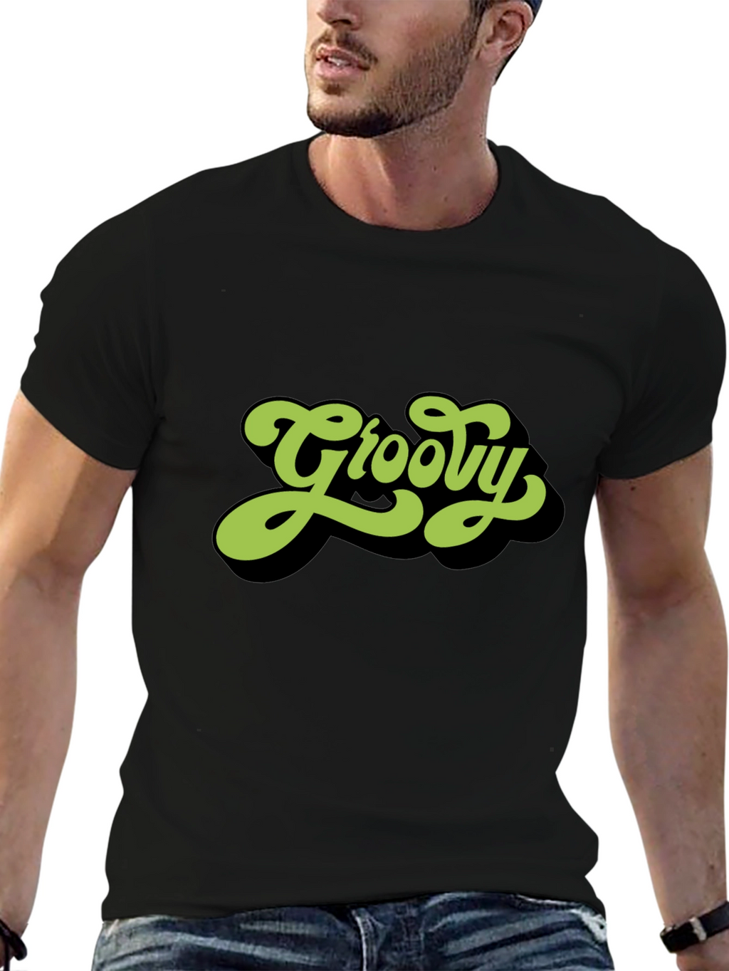 Groovy Retro Style Black T-Shirt