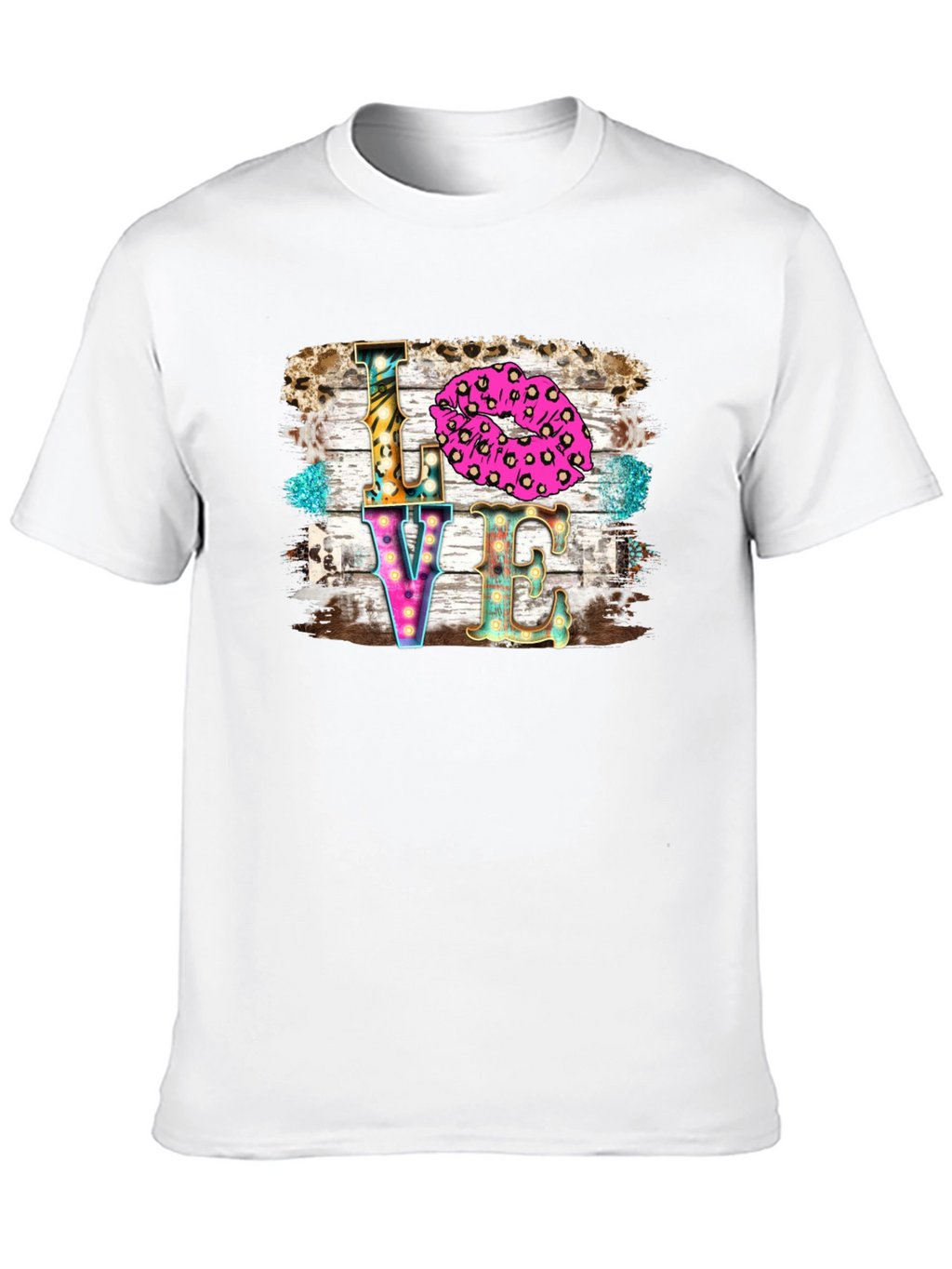 LOVE Kiss Leopard Print Graphic Tee