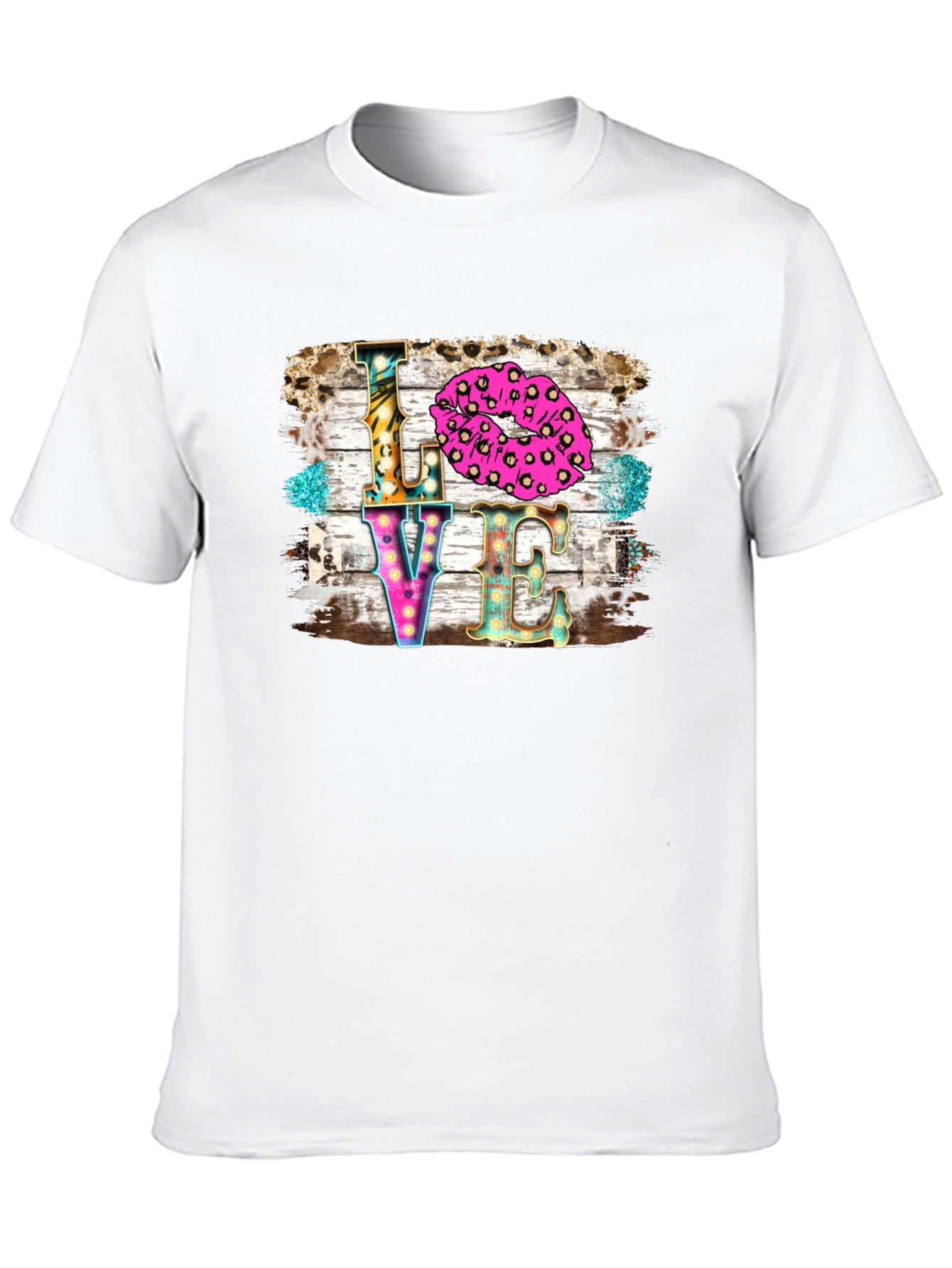 LOVE Kiss Leopard Print Graphic Tee