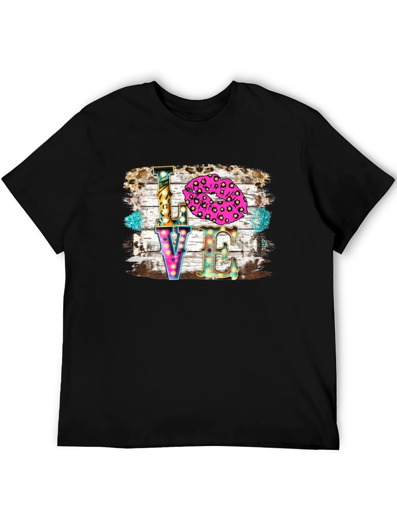 LOVE Kiss Leopard Print Graphic Tee