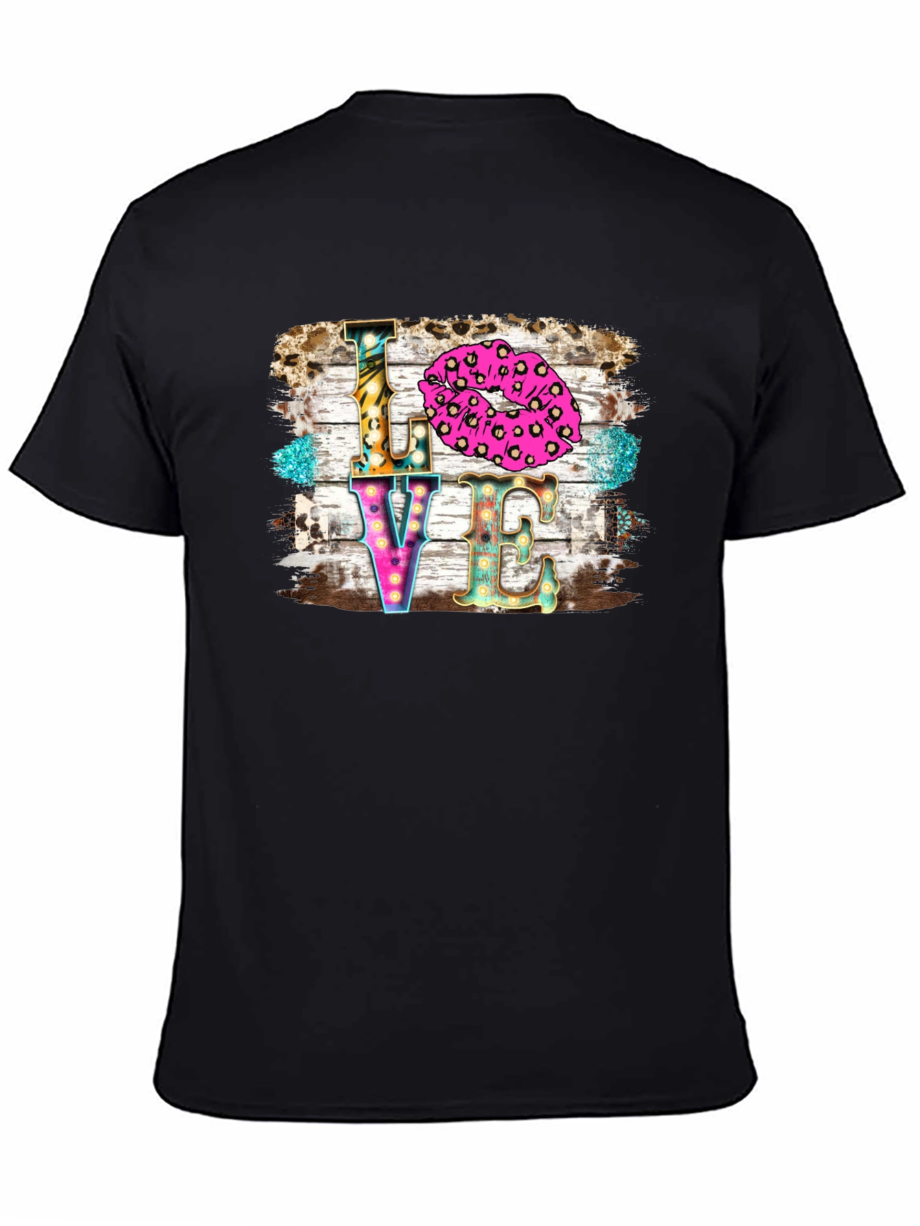 LOVE Kiss Leopard Print Graphic Tee