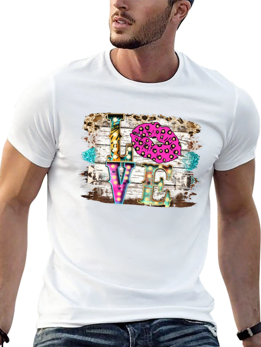 LOVE Kiss Leopard Print Graphic Tee