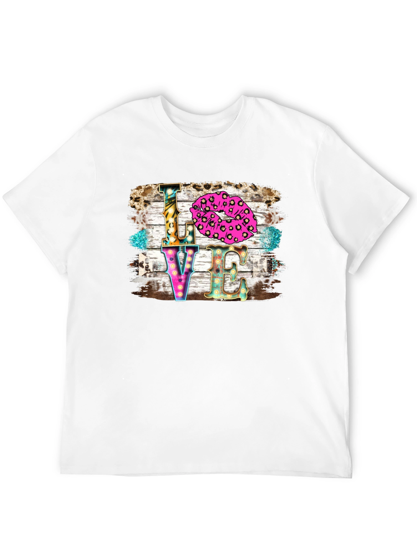 LOVE Kiss Leopard Print Graphic Tee