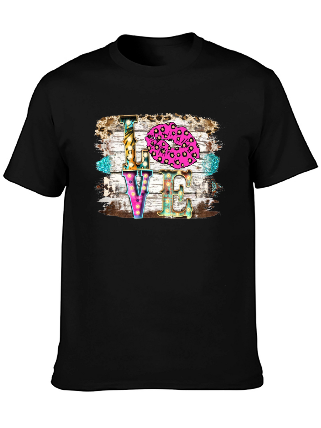 LOVE Kiss Leopard Print Graphic Tee