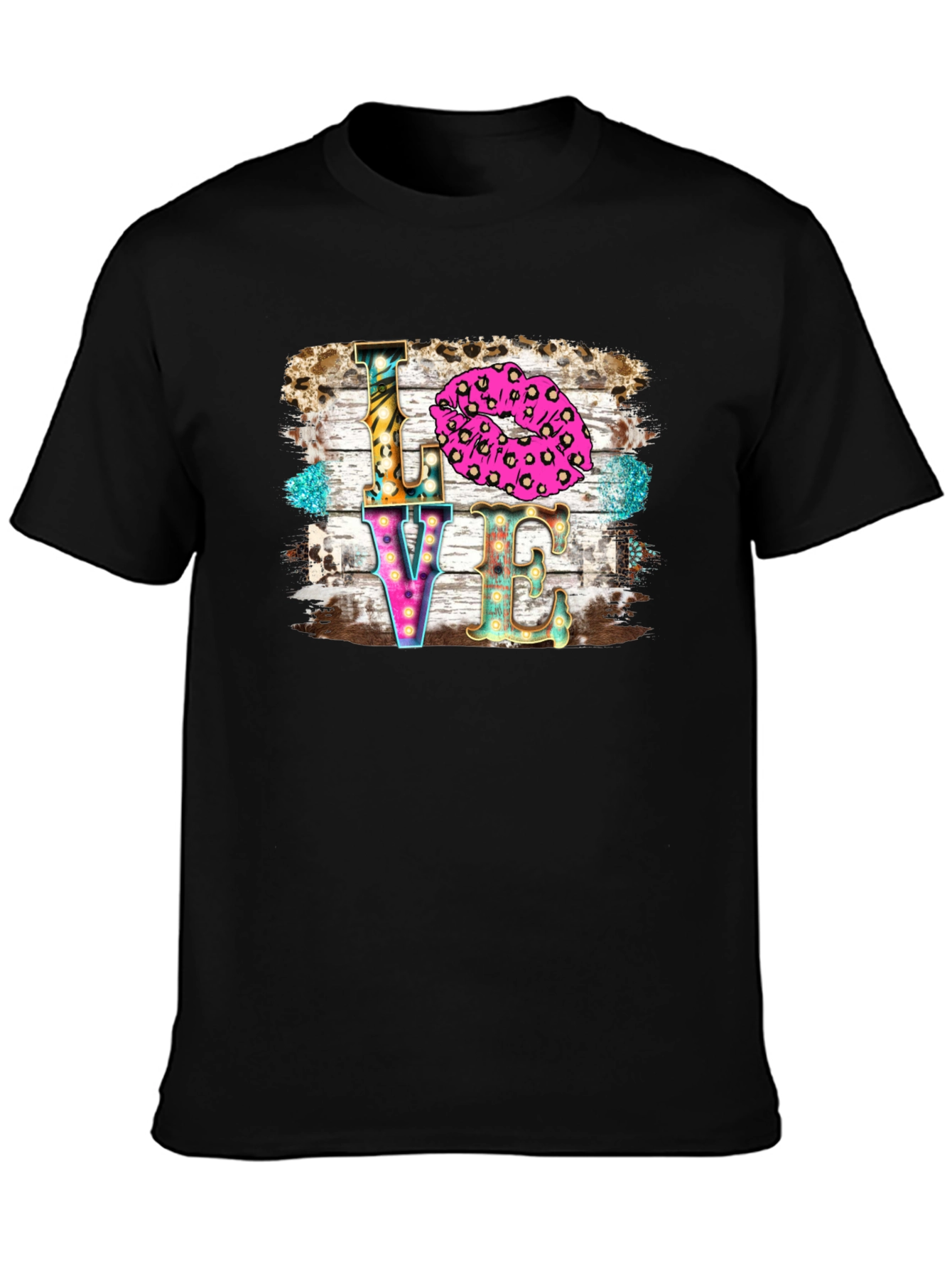 LOVE Kiss Leopard Print Graphic Tee