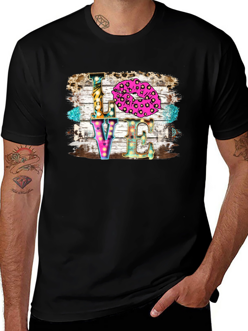 LOVE Kiss Leopard Print Graphic Tee
