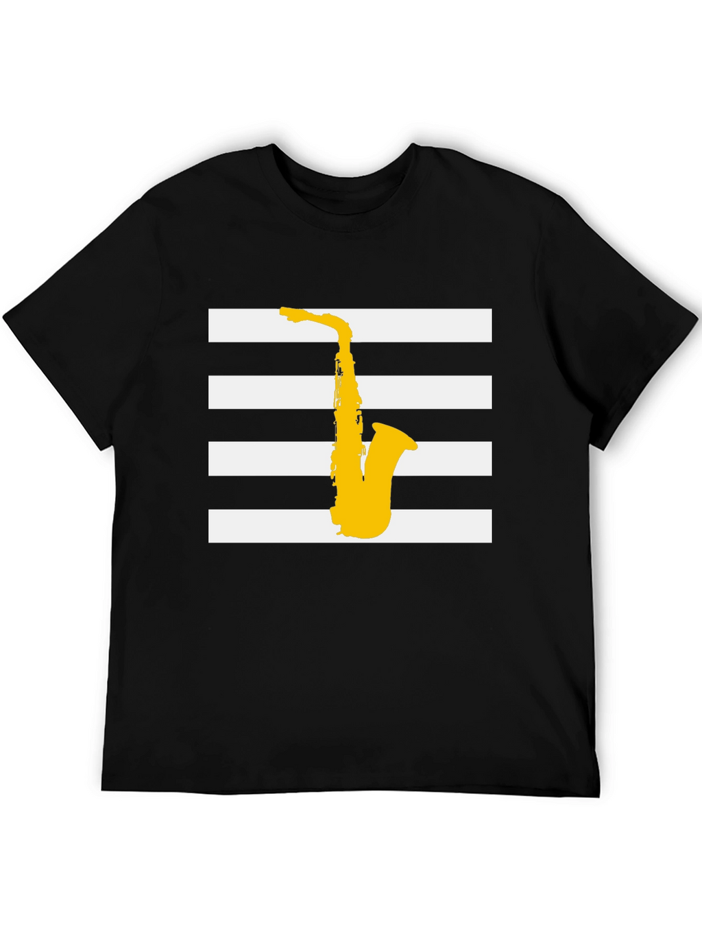 Saxophone Graphic Tee - Black Striped Music Shirt