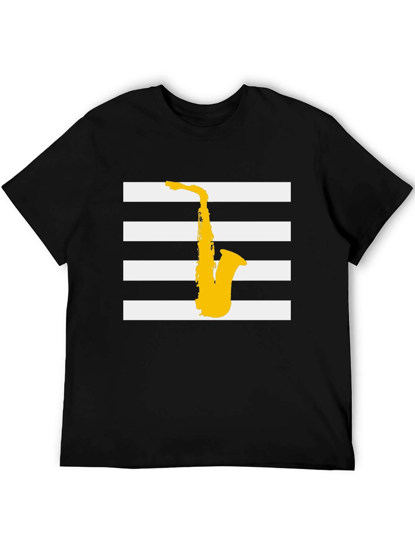 Saxophone Graphic Tee - Black Striped Music Shirt