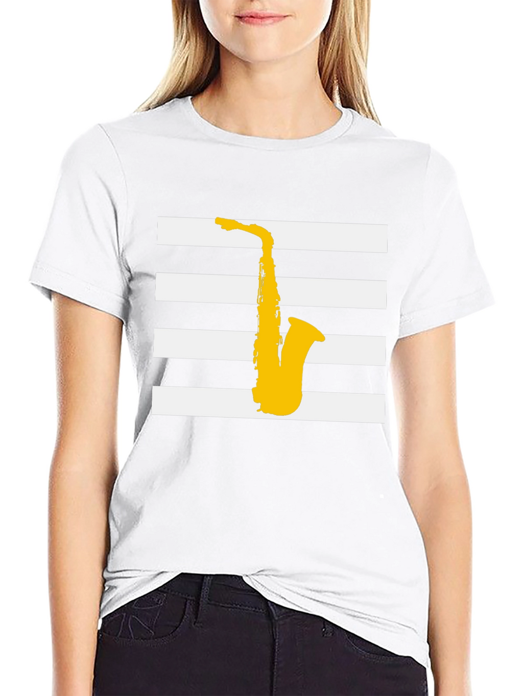 Saxophone Graphic Tee - Black Striped Music Shirt