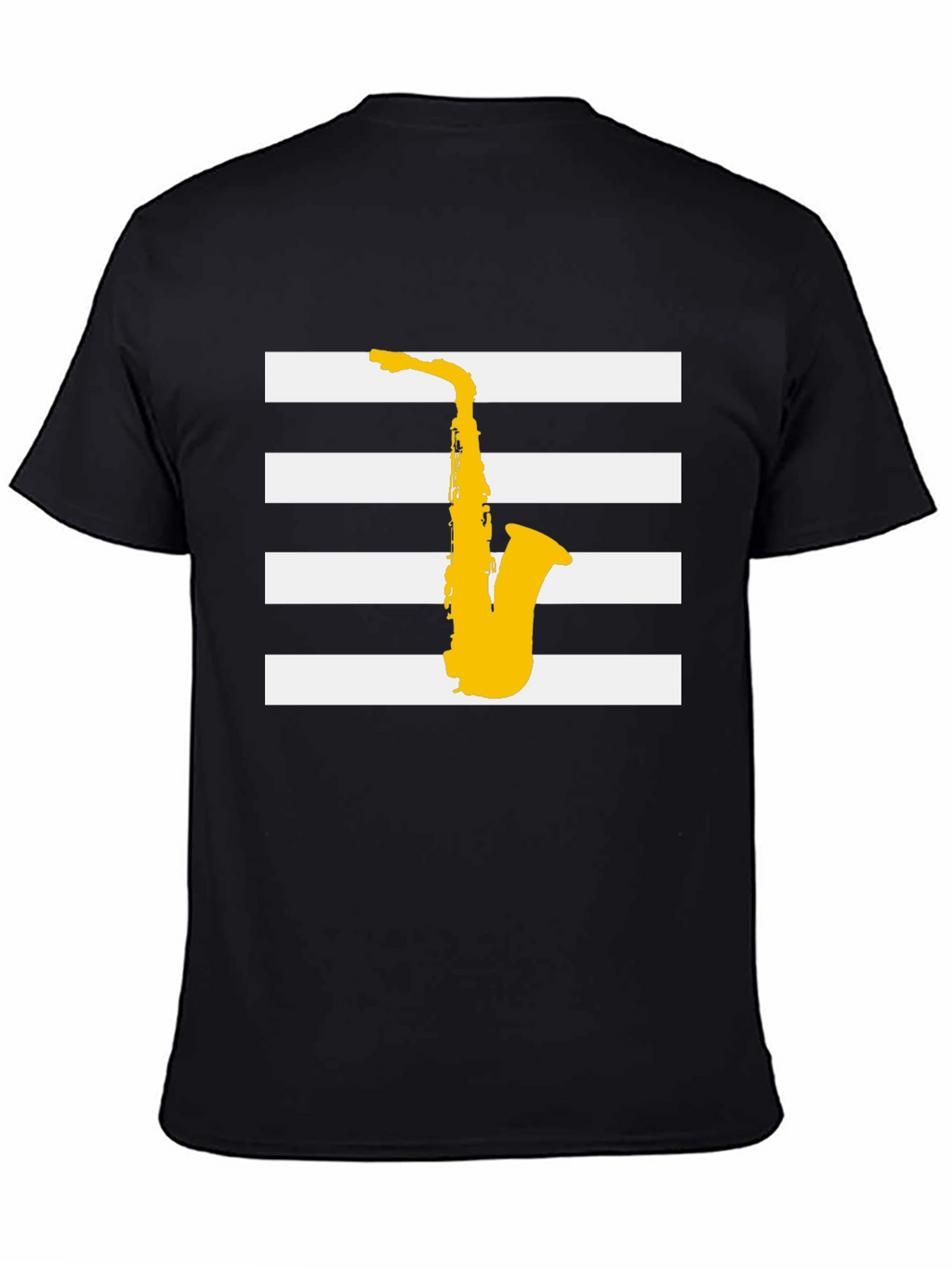 Saxophone Graphic Tee - Black Striped Music Shirt