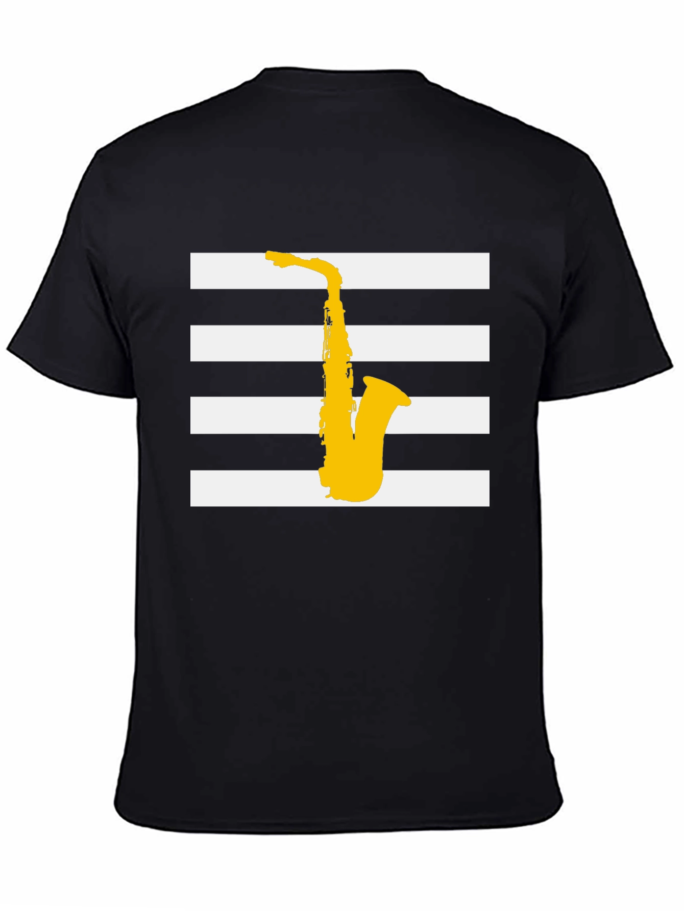 Saxophone Graphic Tee - Black Striped Music Shirt