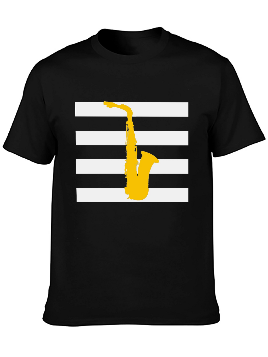 Saxophone Graphic Tee - Black Striped Music Shirt