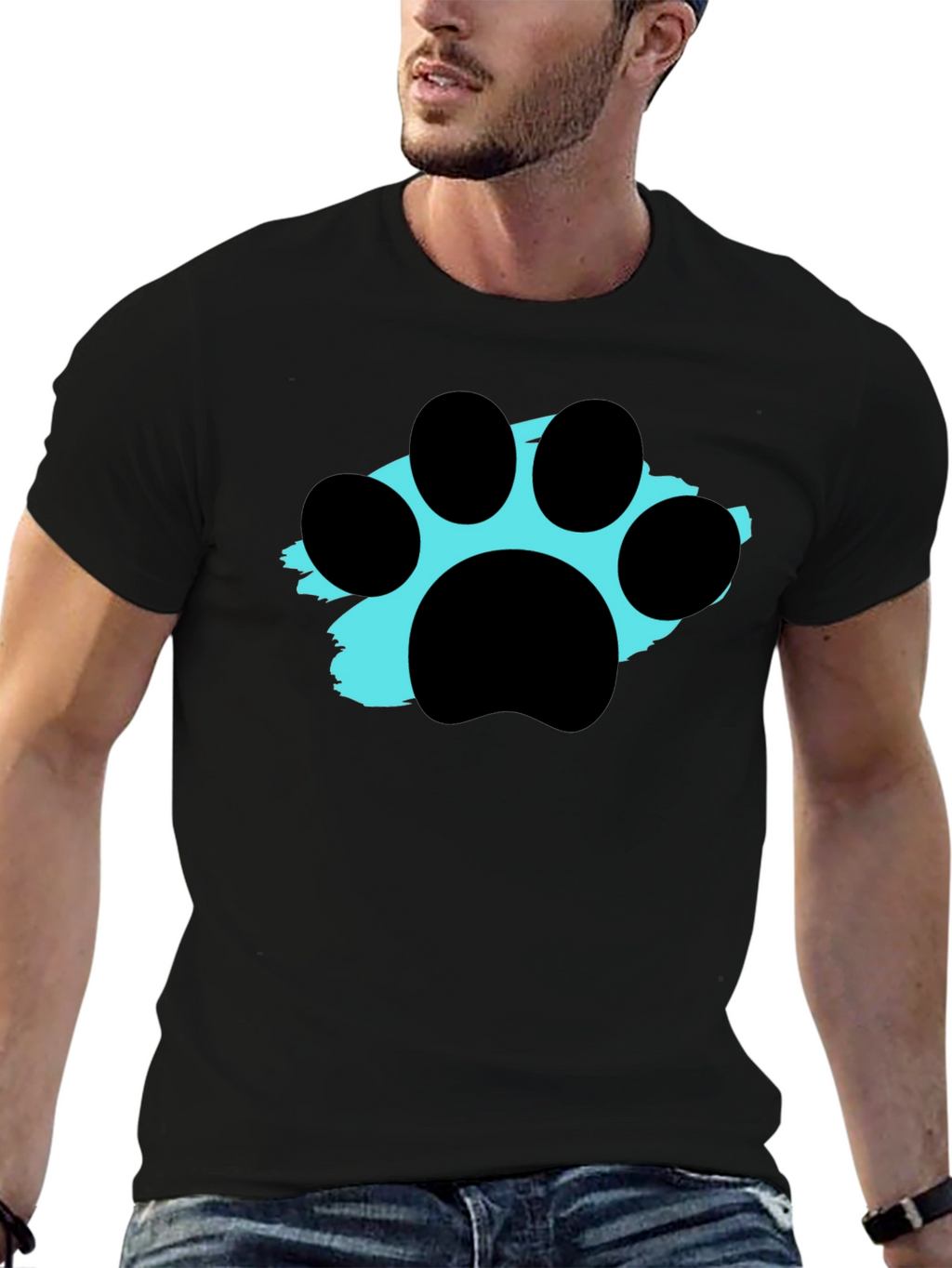 Paw Print Graphic Tee - Black Crewneck T-Shirt