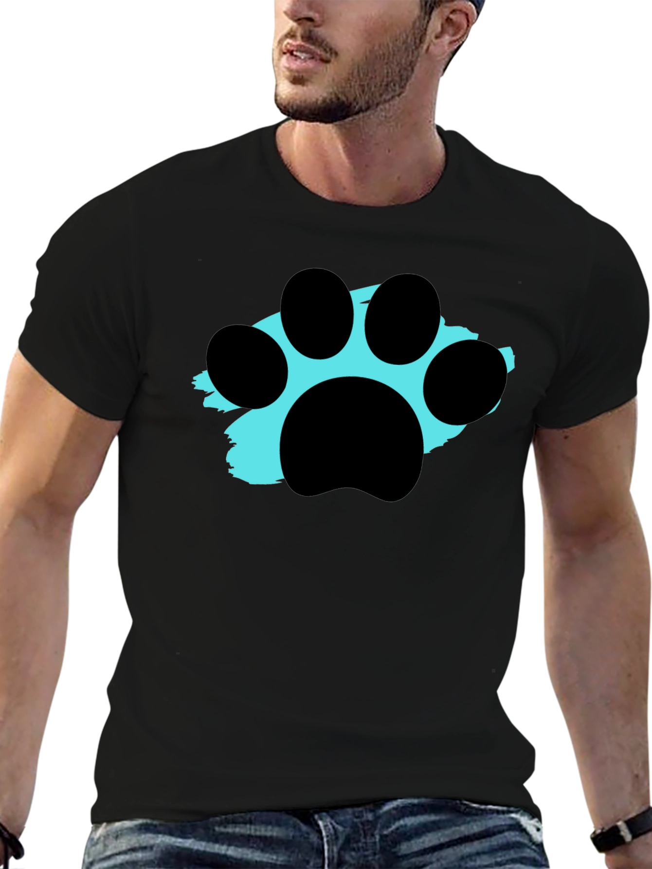 Paw Print Graphic Tee - Black Crewneck T-Shirt