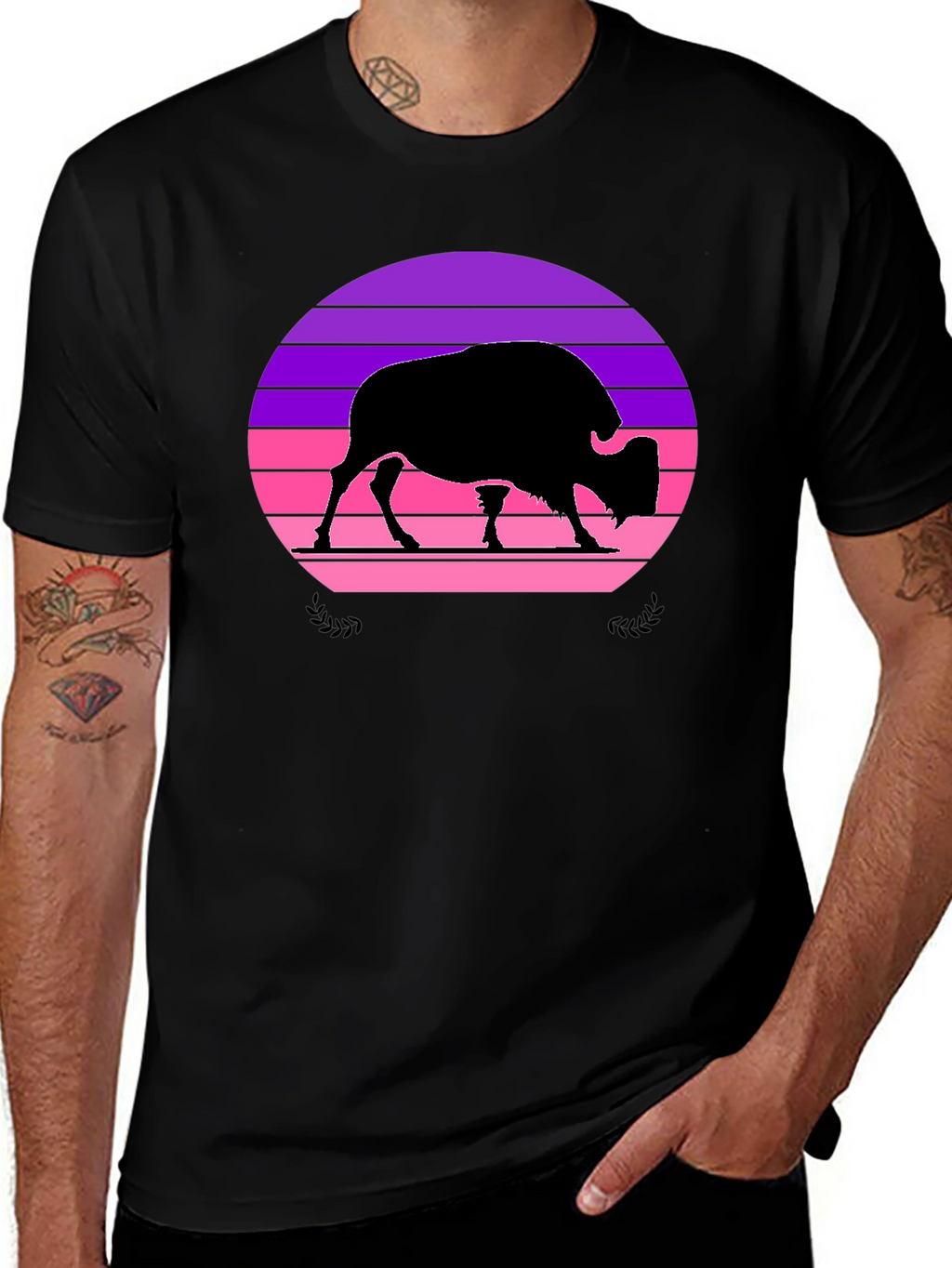 Retro Bison Sunset Graphic T-Shirt