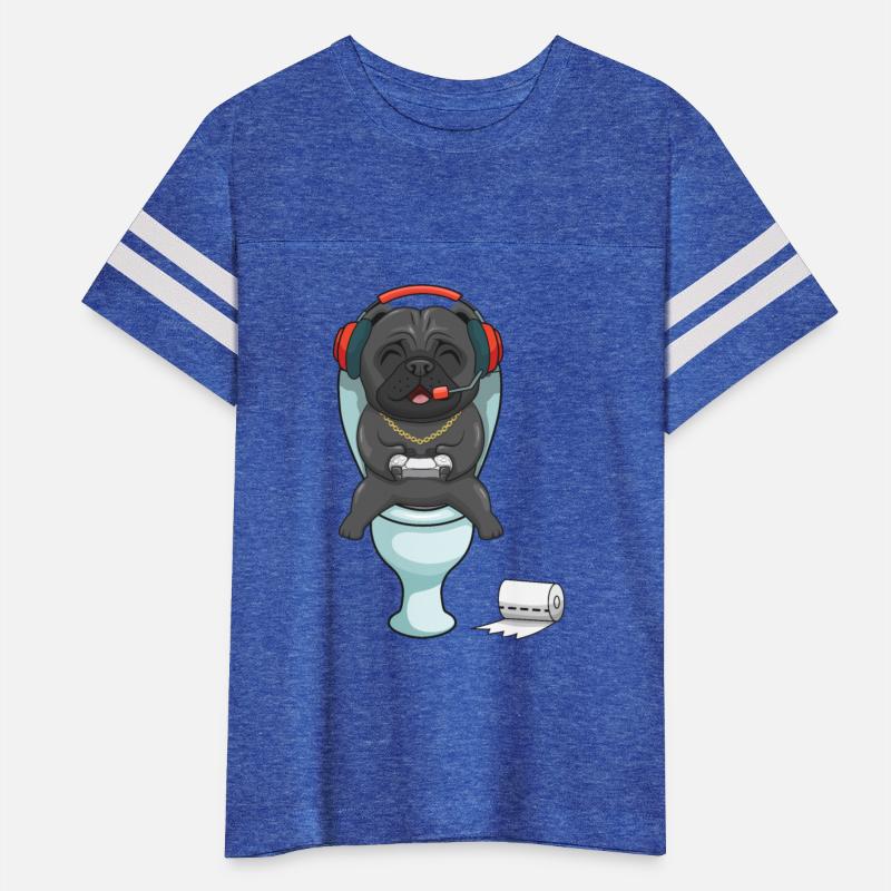 Hardcore gamer pug playing on the toilet