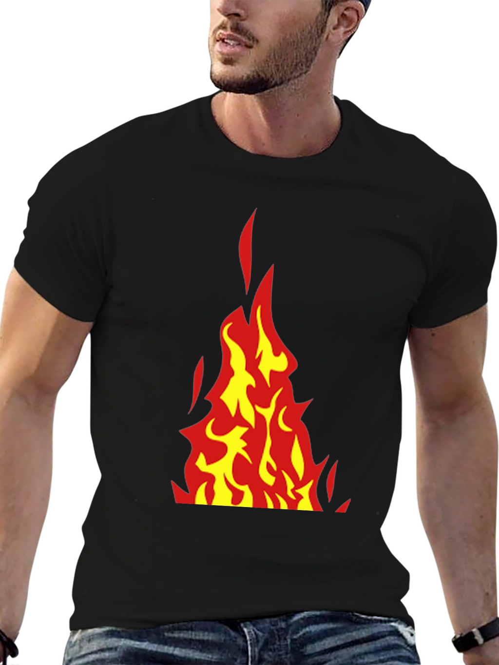 Fiery Flames Graphic Tee - Bold Black T-Shirt