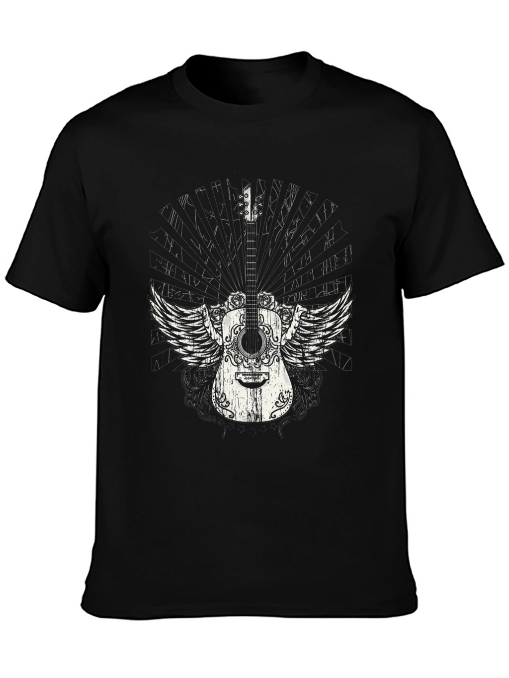 Winged Guitar Graphic Black T-Shirt