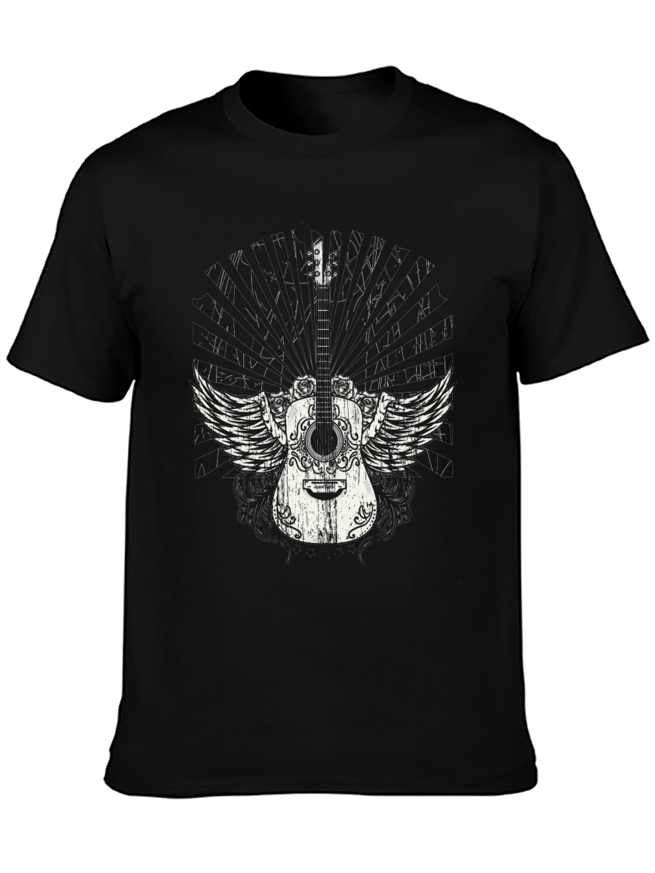 Winged Guitar Graphic Black T-Shirt