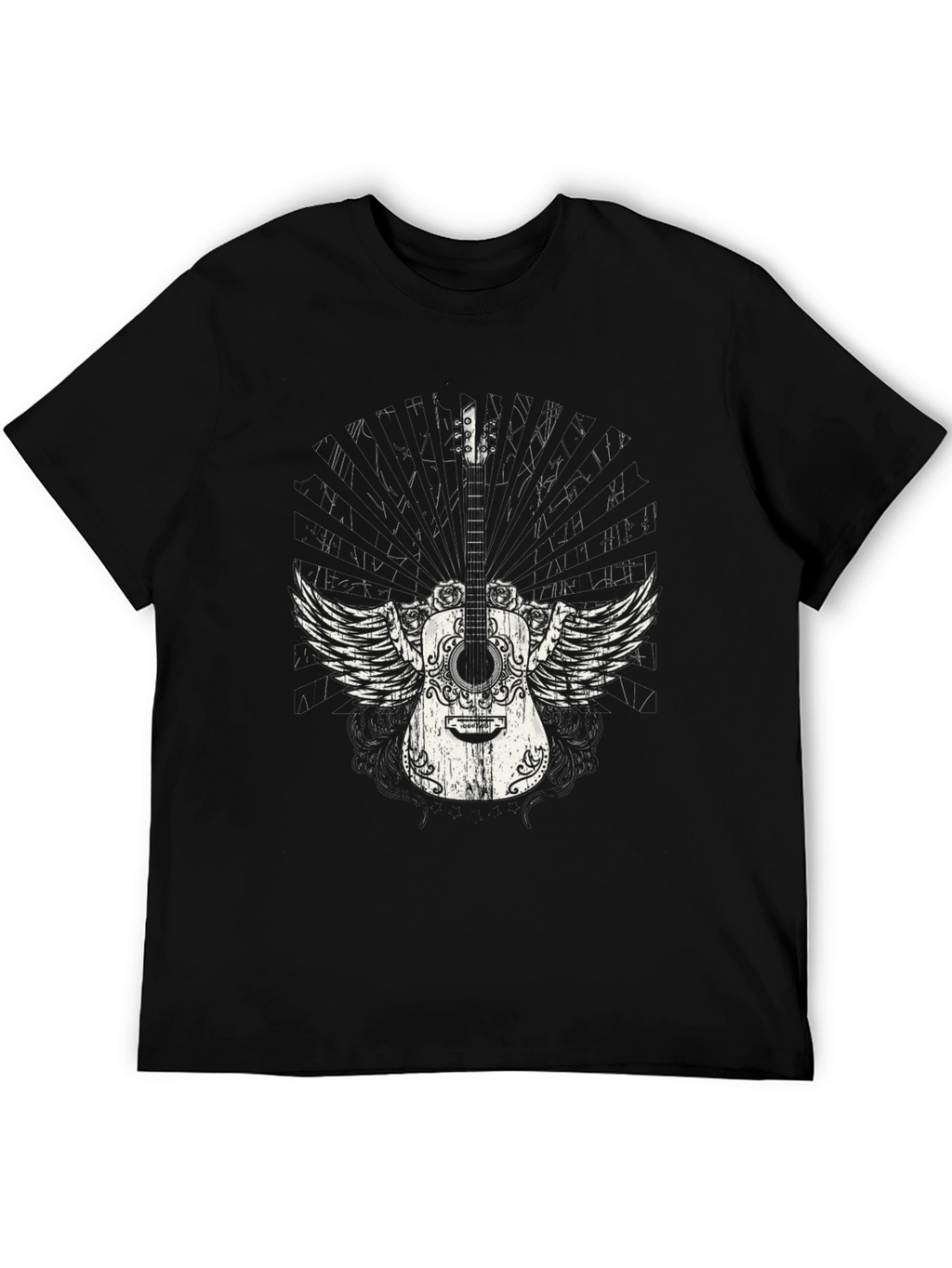 Winged Guitar Graphic Black T-Shirt
