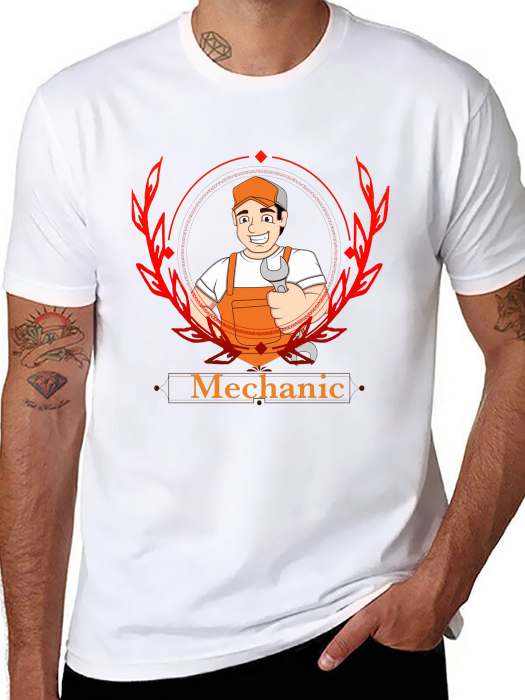 Mechanic Cartoon Graphic Black T-Shirt