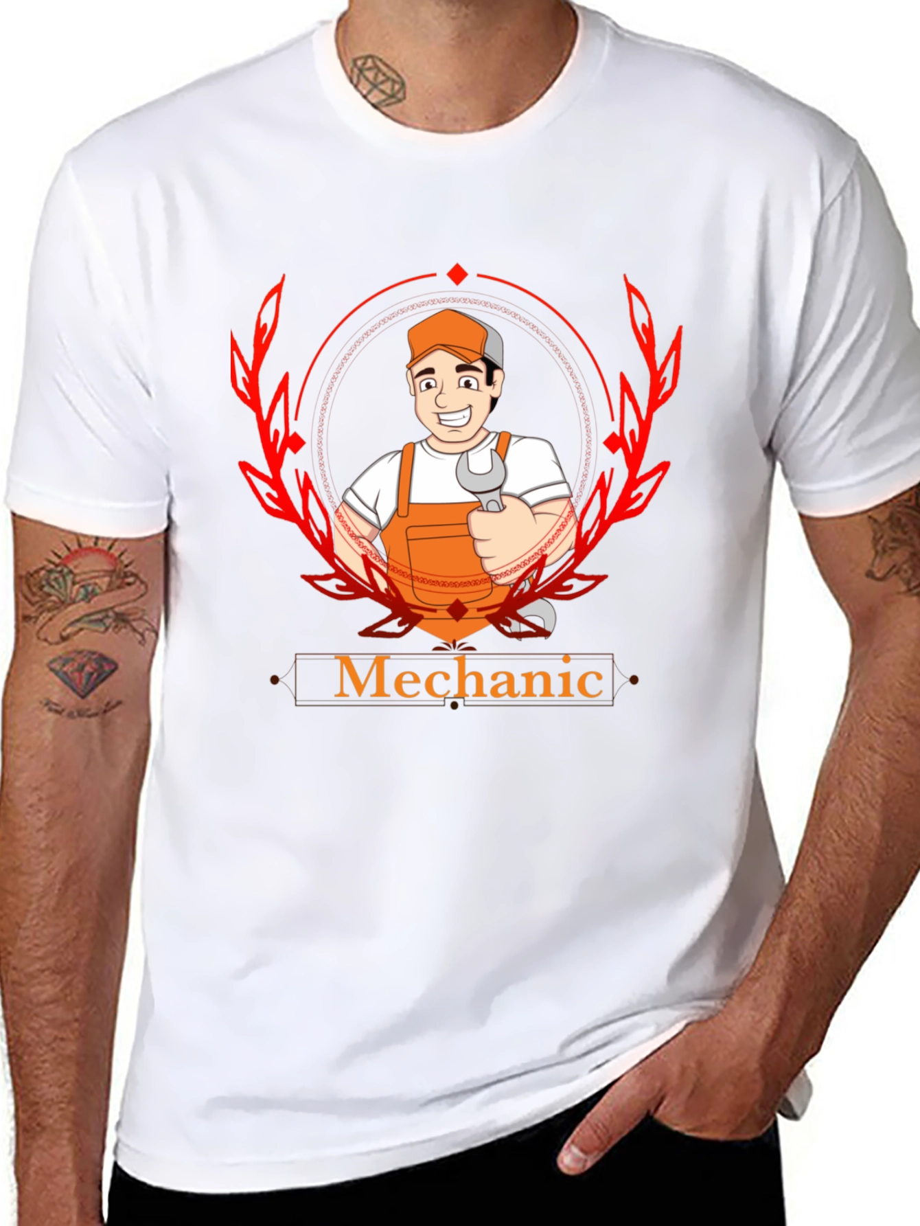 Mechanic Cartoon Graphic Black T-Shirt