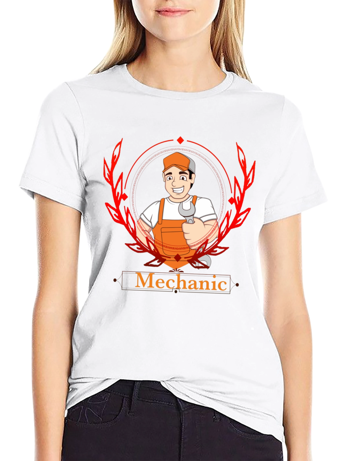 Mechanic Cartoon Graphic Black T-Shirt