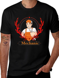 Mechanic Cartoon Graphic Black T-Shirt