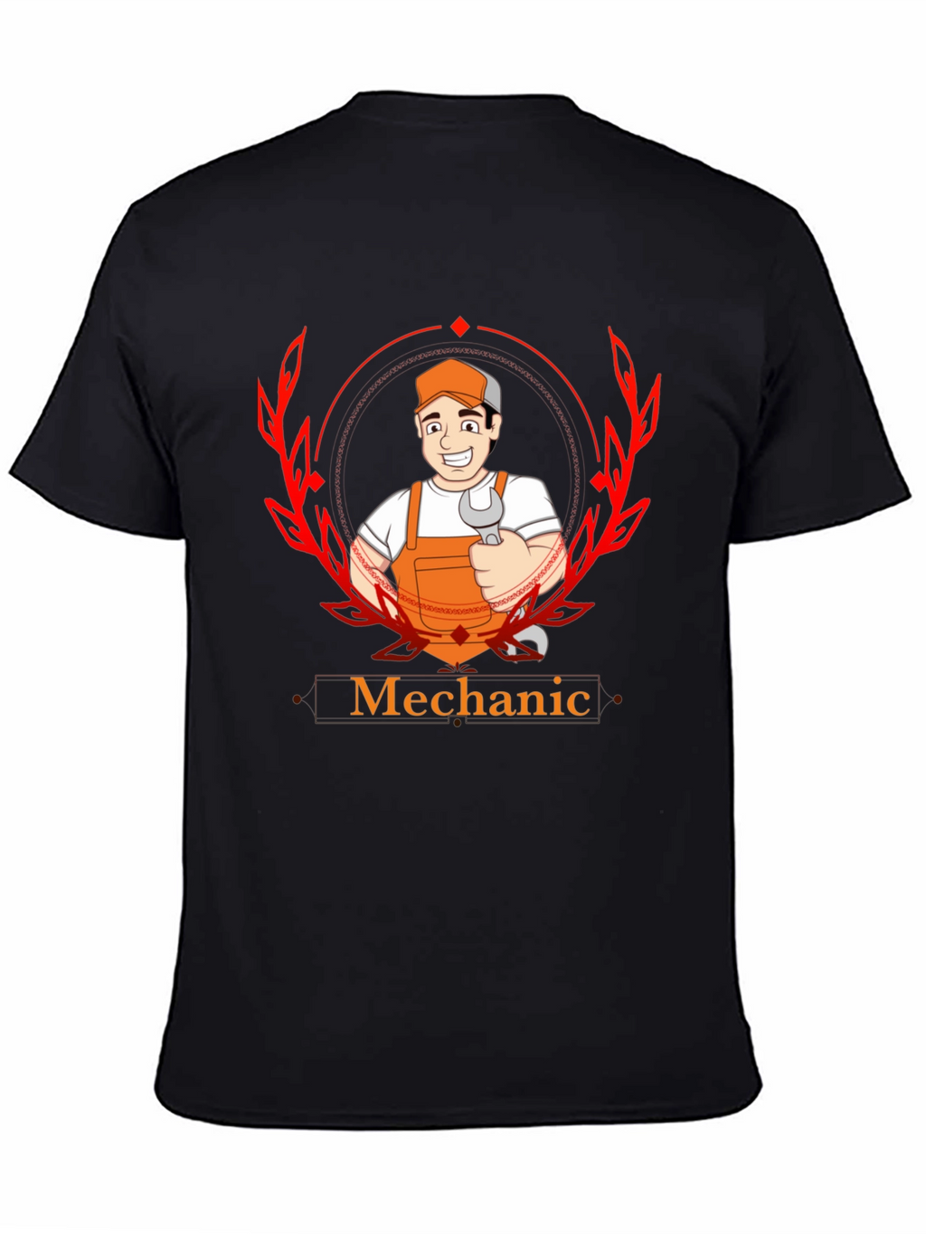 Mechanic Cartoon Graphic Black T-Shirt