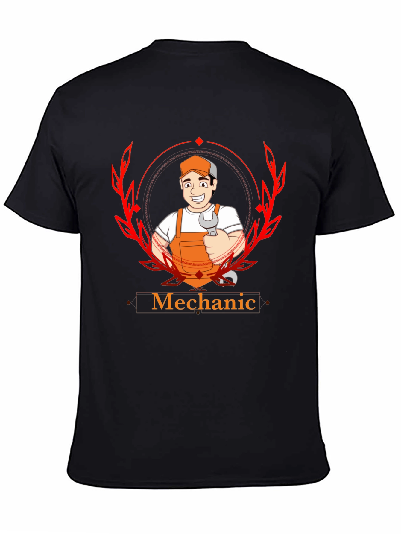 Mechanic Cartoon Graphic Black T-Shirt