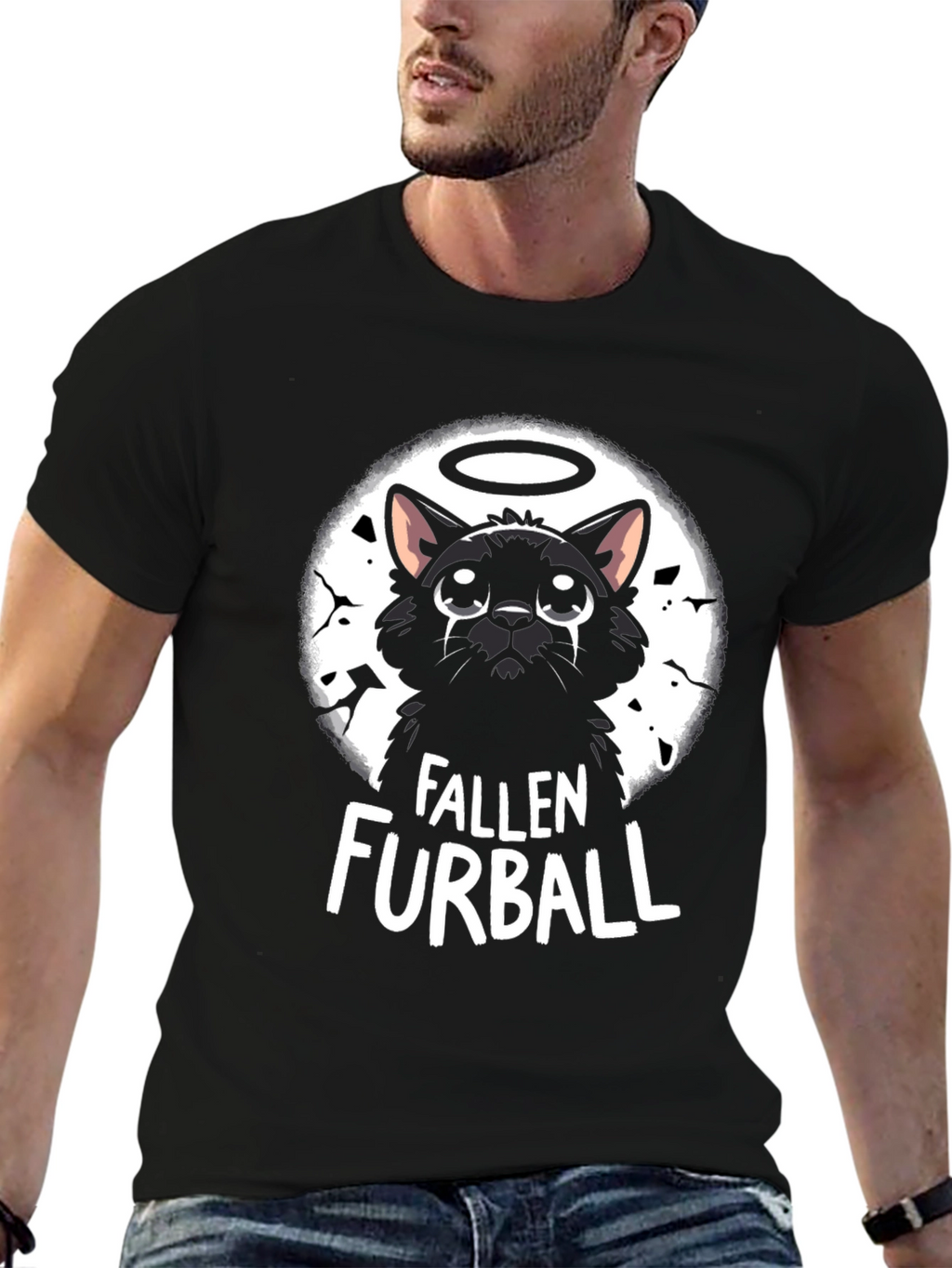 Fallen Furball Cat T-Shirt - Black Graphic Tee